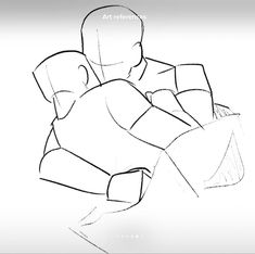 a drawing of a man sitting down with his arm around another person's head