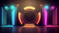 an abstract scene with neon lights and columns