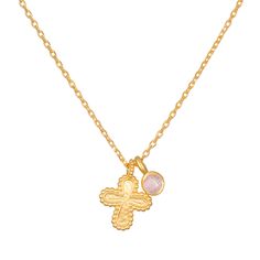 With compassion and openness, we embody the faith we hold dear to our hearts. An 18kt gold plated cross pendant shines next to a bezeled charm of rose quartz, stone of unconditional love—a meaningful necklace for anyone whose faith anchors their life. Cross - Faith, devotion Rose quartz- Unconditional love, compassion, self-esteem Rose quartz 4mm round Pendant size- 12 x 11.5mm 18 KT Gold Plated Brass Rose Gold Cross Necklace, Cute Gold Cross Necklace, Rose Quartz Jewelry Necklaces, Gold Rose Quartz Crystal Necklaces, Rose Quartz Cross Necklace, Satya Jewelry, Rose Gold Accessories, Meaningful Necklace, Gold Lotus