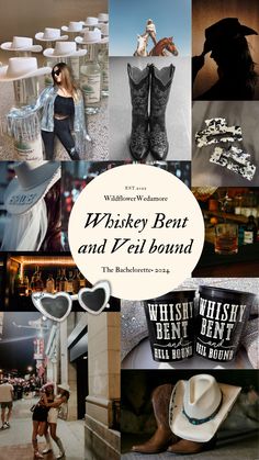 a collage of photos with the words whiskey bent and evil bond