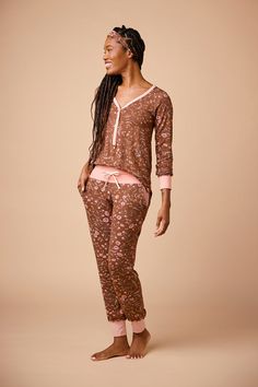 Welcome to the pajamas of your dreams. The Henley Harem set is the perfect pair of pajamas combining style and comfort to keep you looking and feeling great in bed and out. This set comes with a v-neck long sleeve style henley top, harem pants with tapered ankle cuffs, pockets, an adjustable drawstring waistband, and a matching headband. Made from our signature ultra-soft and moisture-wicking fabric blend. Made in Canada. Ultra-soft 93% Viscose from Bamboo / 7% Spandex. XS (0-2), S (0/2-4/6), M Cozy V-neck Sleepwear For Lounging, Floral Print Long Sleeve Loungewear Sleepwear, Long Sleeve Floral Print Loungewear Sleepwear, Long Sleeve Floral Print Sleepwear For Loungewear, Relaxed Fit Floral Print V-neck Sleepwear, Long Sleeve Floral Print Sleepwear, Spring Lounging V-neck Sets, Spring Lounging Sets With V-neck, Floral Print V-neck Sleepwear For Loungewear