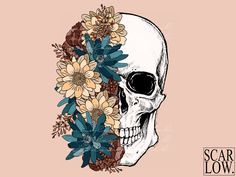 a skull with flowers on it's head and the words scary low above it