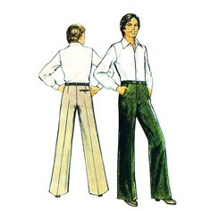 two women's pants are shown, one in white and the other in green