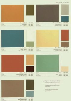 the color chart shows different shades of paint in various colors and sizes, including brown, green