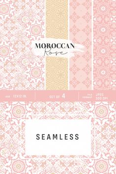 an assortment of pink and beige patterns with the word seamless written in black ink