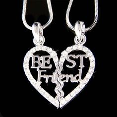 PERFECT CHRISTMAS GIFT FOR LADIES!!!You are getting a Best Friends Heart Lover Pendant with Swarovski crystals. It comes with TWO FREE 18" inches silver finish necklace with lobster clasp. Whole Heart Pendant size is 1" wide X 1 3/16" high (25mm X 30mm)Crystal Color: Crystal Clear===================Prices are in US$.For shipping policies and other important information, click on “profile” on the right.See an item that you like but has already been sold? Contact me to see if I have more!Thank you Heart Necklace With Rhinestones For Valentine's Day Anniversary, Valentine's Day Heart Necklace With Rhinestones For Anniversary, Crystal Heart Necklace For Valentine's Day Anniversary, Valentine's Day Rhinestone Heart Necklace For Anniversary, Crystal Heart Necklace For Anniversary On Mother's Day, Personalized Crystal Necklace For Valentine's Day, Valentine's Day Personalized Crystal Necklace, Valentine's Day Silver Necklace, Personalized Heart-shaped Crystal Necklace