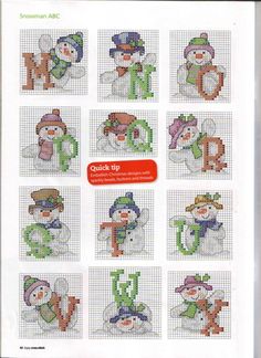 the cross stitch pattern for snowman alphabets