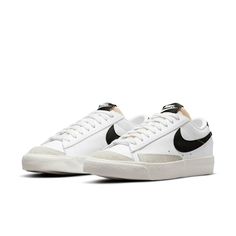 Nike Womens WMNS Blazer Low '77 White Black DC4769-102 Clean White Leather, Nike Blazer Low 77, Profile Classic, Nike Blazer Low, Nike Retro, Blazer Low, Baskets Nike, Nike Brand, Leather Trainers