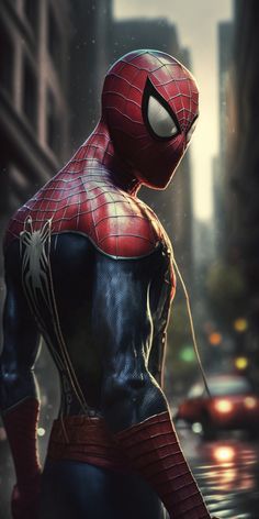 the amazing spider - man is standing in the rain