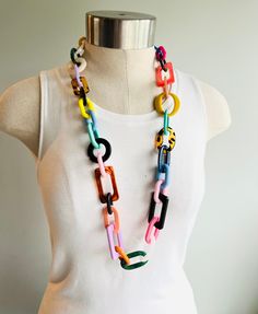 Rainbow Statement Necklace Colorful Acrylic Chain Necklace Long Chain Necklace Chunky Chain Necklace Chunky Link Necklace Sweater Necklace - Etsy Acrylic Chain Necklace, Trendy Long Chain Necklace, Casual Chunky Chain Link Jewelry, Trendy Multicolor Necklaces For Vacation, Trendy Pink Chain Link Necklace, Trendy Multicolor Necklace For Vacation, Trendy Multicolor Jewelry For Vacation, Trendy Chunky Necklace, Bohemian Chain Necklace For Vacation