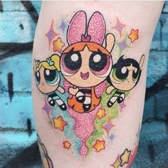 Powerpuff Girls Tattoo, Lovely Tattoo, Bright Tattoos, Sibling Tattoos, Clever Tattoos, Cartoon Character Tattoos, Tatuaje A Color, Dope Tattoos For Women