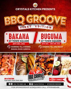 the bbq groove menu is shown with an image of different types of food