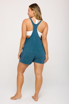 Just chill. A relaxed fit oversized romper. Designed with a scoop neck and racerback with side pockets. Made with Vintage Jersey fabric and a specialty Acid Mineral Wash, it's 100% cotton and has that perfectly worn-in feel. | Indy Relaxed Romper in Orion Blue Summer Cotton Athleisure Jumpsuits And Rompers, Sleeveless Cotton Jumpsuits And Rompers In Athleisure Style, Sleeveless Cotton Jumpsuits And Rompers For Athleisure, Blue Casual Jumpsuits And Rompers For Workout, Casual Summer Workout Jumpsuits And Rompers, Oversized Romper, Just Chill, Vintage Jerseys, Spiritual Gangster