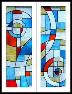 two pieces of stained glass with different colors