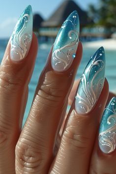 Water Nails Design, Tiffany Nails, Tiffany Color, Water Nails, Stylish Nails Designs, Blue Nail Designs, Vacation Nails, Blue Nail