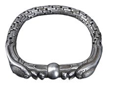 "c1890 Antique Chinese Silver Dragon Link Bracelet. Really nice solid silver (80% or more) Chinese link bracelet. It has a revolving ball in the center that threads in the other end. Very ingenious from a guaranteed over 100 year old bracelet. No significant issues, illegible Character stamp. Approximately 7\" inside diameter 38.4 grams, guaranteed late 19th to very early 20th century." Formal Antique Silver Bracelets, Antique Bracelet With Oxidized Finish, Antique Oxidized Finish Bracelets, Antique Round Bracelet With Oxidized Finish, Antique Bracelets With Oxidized Finish, Formal Engraved Antique Silver Bracelet, Victorian Sterling Silver Bracelet, Engraved For Formal Occasions, Antique Engraved Sterling Silver Bracelet For Formal Events, Antique Silver Bracelet With Oxidized Finish For Formal Occasions