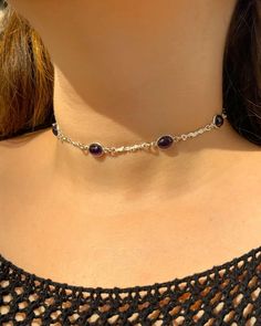 Handcrafted Silver Amethyst Choker Necklace * Vintage Design Handmade Amethyst Gemstone Choker Jewelry * 925 Sterling Silver Necklace  Handmade with attention to detail, this stunning piece features amethyst stones set in sterling silver choker chain. Calming energy of amethyst, known for its ability to promote relaxation and inner peace. Each stone is carefully selected for its clarity and color, ensuring a high-quality piece that you'll cherish for years to come. ⯄ MATERIAL: Handmade and craft Silver Choker With Natural Stones, Silver Choker Jewelry With Natural Stones, Silver Amethyst Jewelry With Gemstone Accents, Handmade Amethyst Choker Jewelry, Sterling Silver Jewelry With Purple Gemstone Accents, Purple Sterling Silver Jewelry With Gemstone Accents, Amethyst Gemstone Crystal Necklace, Adjustable Amethyst Jewelry With Gemstone Accents, Silver Amethyst Gemstones For Jewelry Making