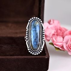 》D E T A I L S《 ✦Stone :-  Labradorite ✦Stone Size:-10x30 MM ✦Stone Shape:-Oval ✦Stone Type:- Natural ✦Metal:- Silver ✦Purty:- 925 Sterling Silver ✦Weight:- 8 Gram (Approx) ✦Ring Size:- All Size Available 》C U S T O M I Z E O R D E R《 We accept custom and personalized order. It can be change in the gemstone, earring design and earring size. Please send us message if you are interested in a custom creation. 》 P A C K A G I N G 《 Your jewelry will be nicely packaged. If one or more items are gifts Blue Moonstone Ring With Natural Stones Bohemian Style, Blue Moonstone Ring With Natural Stones In Bohemian Style, Bohemian Blue Moonstone Ring With Natural Stones, Bohemian Opal Ring With Natural Stones For Gift, Blue Oval Moonstone Ring In Bohemian Style, Blue Oval Moonstone Ring Bohemian Style, Blue Bohemian Moonstone Ring With Natural Stones, Blue Oval Moonstone Bohemian Ring, Blue Bohemian Moonstone Ring