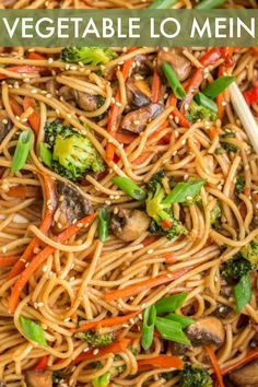 vegetable lo mein in a bowl with chopsticks