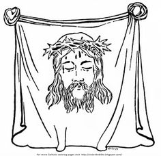 the face of jesus with crown of leaves on his head in front of a curtain