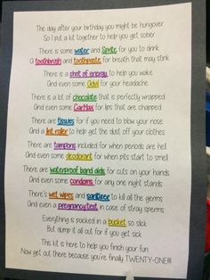 a piece of paper with words written in different colors on it, and the word's meaning