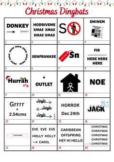 a christmas game with words and symbols on it