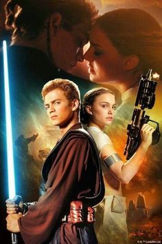 the movie poster for star wars ii, featuring two people holding lightsabes and looking at each other