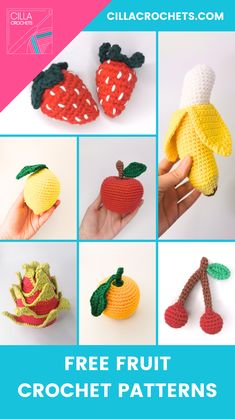 crocheted fruits and vegetables are featured in this free pattern