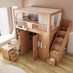 there is a loft bed with stairs to the top