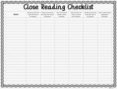 the close reading checklist is shown in black and white with scalloped border