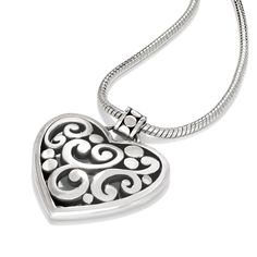 Brighton Contempo Heart Necklace Timeless Silver Heart Pendant Jewelry, Elegant Heart Pendant Jewelry With Sterling Silver Clasp, Timeless Silver Heart Jewelry, Elegant Heart Shaped Bracelets With Sterling Silver Clasp, Timeless Silver Jewelry For Valentine's Day, Elegant Open Heart Jewelry With Sterling Silver Clasp, Timeless Heart Shaped Sterling Silver Jewelry, Timeless Heart-shaped Sterling Silver Jewelry, Elegant Sterling Silver Jewelry With Heart Beads