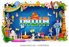 illustration of India background showing its incredible culture and diversity with monument, dance festival Incredible India Posters, India Background, Independence Day Theme, 15 August Independence Day, India Crafts, School Board Decoration