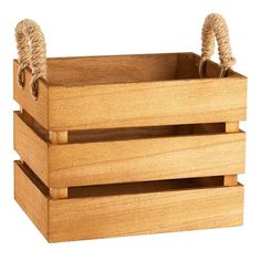 a wooden box with rope in it on a white background