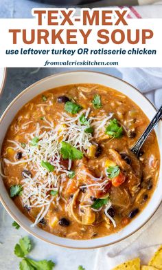 two bowls of mexican chicken soup with tortilla chips