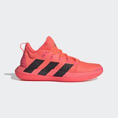 the adidas basketball shoe in neon pink and black