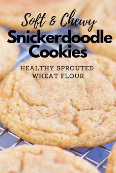 soft and chewy snickker doodle cookies on a cooling rack with text overlay