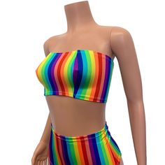 The perfect rainbow pride tube top bandeau for your outfit. This tube top is sewn to fit your curves and not flatten you out, while fitting snug enough to stay up :) Pair with our rainbow pride lace-up bell bottom flares and you'll be ready for your next pride event or parade! Pride Clothing, Striped Tube Top, Rave Outfit, Pride Outfit, Lgbtq Pride, Rainbow Pride, Bell Bottom, Stay Up, Rave Outfits