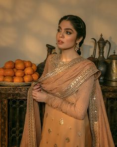 Chiffon Trousers, Long Kameez, Faiza Saqlain, Embellished Sleeves, Voluminous Skirt, Kosem Sultan