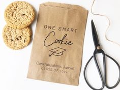 a cookie bag next to some scissors on a table