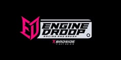 the engine drop racing and brush logo is shown on a black background with pink accents