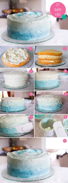 how to frost a cake with blue and white icing