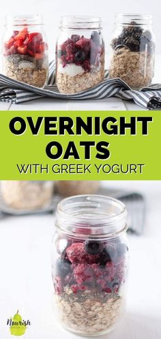 overnight oats with greek yogurt in mason jars