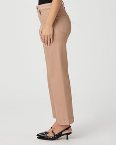 Anessa is our high-waisted wide leg with an easy, relaxed fit and an ankle length silhouette. This super flattering style has a leather-like look, but doesn't sacrifice comfort. Cut from our coated TRANSCEND denim in a neutral beige hue, this style is luxuriously soft with plenty of stretch and recovery to give it a flawless fit from morning to moonlight. | Anessa Wide Leg Jean - French Latte Luxe Coating | Size 32 Hair Socks, Neutral Beige, Loungewear Shorts, Wedge Sneakers, Paige Denim, Jumper Dress, Denim Pant, Scarf Hairstyles, Hat Hairstyles