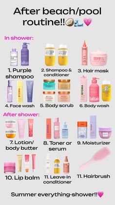 How To Smell Beachy, After Pool Routine, What To Take To A Pool Party, Summer Shower Routine, What To Bring To The Pool, Summer Must Haves Products, Beach Routine, Pool Day Essentials, Summer Must Haves