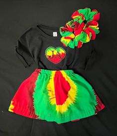 Believe mi , you will enjoy seeing your little one dressed up in this beautiful Rasta island vibes children's outfit. Super  soft and lightweight rayon cotton material .  Great for all your summer fun in the sun activities. This outfit includes a skirt, embroidered appliqué design blouse and two X large  hair ties. The Sun Activities, Teenagers Outfit, Sun Activities, Sun Activity, African Colors, Rasta Colors, Design Blouse, Outfit Primavera, Island Vibes