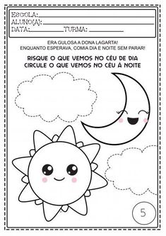 an activity sheet for children to learn how to draw the sun and moon in spanish