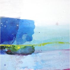 an abstract painting with blue and green colors