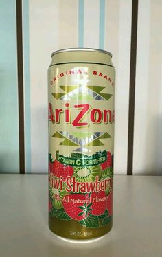 a can of arizona strawberry juice on a table