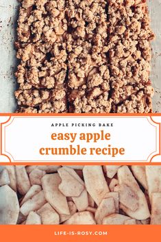 an apple crumble recipe with text overlay