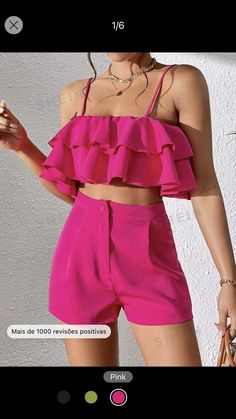 Tank Top Layering, Hot Pink Outfit, Look Rose, Solid Tank Tops, Looks Chic, Two Piece Outfit, Cami Top, Primavera Estate, Cami Tops